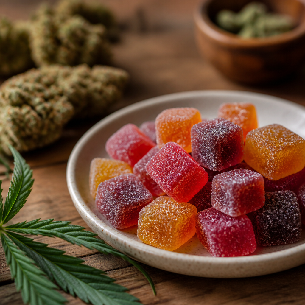 Cannabis infused gummy edibles on a plate