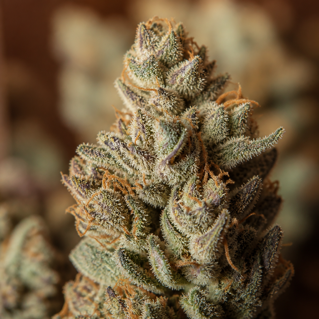 Detailed close up of premium cannabis flower showing trichomes